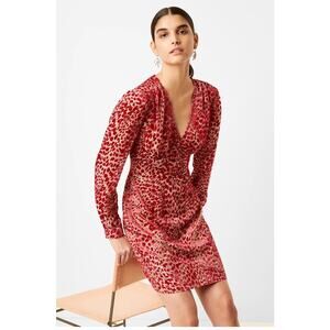 French Connection Womens Velvet Adelma Devore Leopard Print Dress Sz 0 Mini NWT